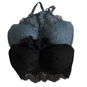 PINK PUSH UP Bralette Black and Blue Size Small D-DD Bundle Set